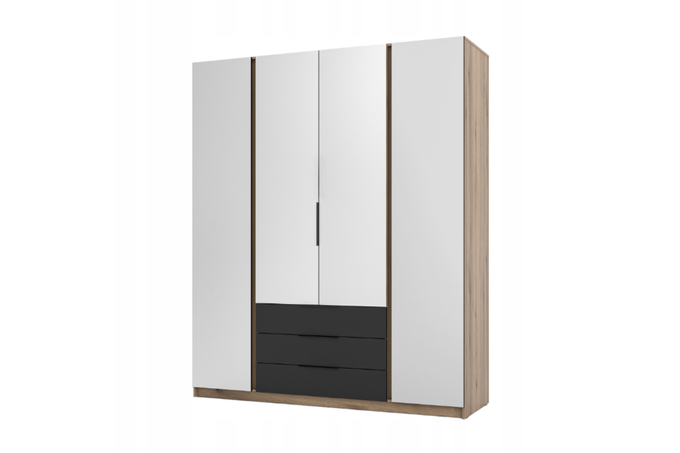 Szafa ARKA 4-drzwiowa 4 lustra czarne szuflady dąb evoke 200 cm