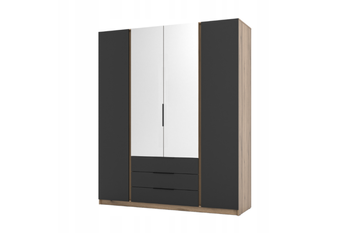 Szafa ARKA 4-drzwiowa 2 lustra czarne fronty 3 szuflady dąb evoke 200 cm