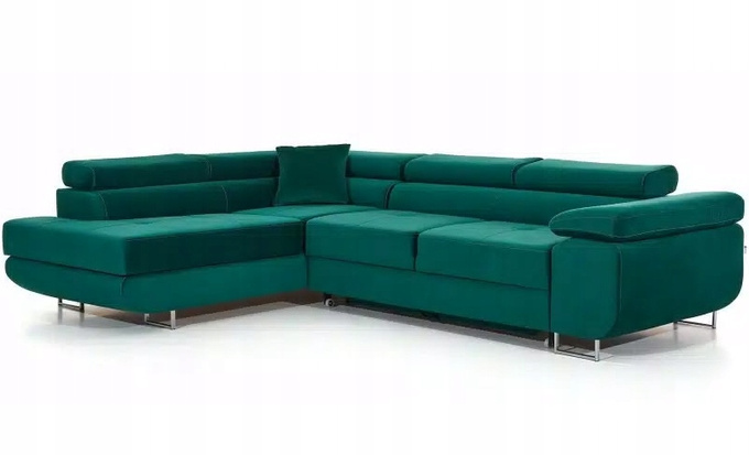 Narożnik LARGO funkcja spania, pojemnik, regulowane zagłówki, WIELE KOLORÓW