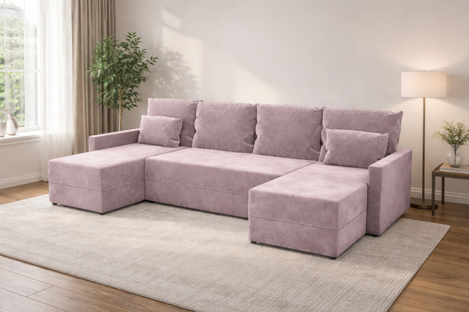 Narożnik DOMINO U GŁADKI z funkcją spania rogówka do salonu rozkładany