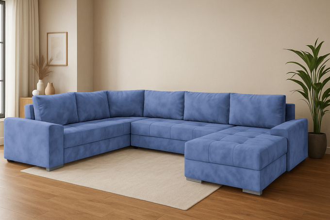 Narożnik HUGO z funkcją spania rozkładany rogówka duży welur