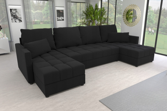 Narożnik DOMINO U do salonu rozkładany z funkcją spania pojemnik rogówka