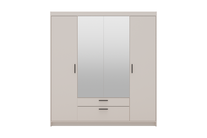 Szafa LIVIO 4-drzwiowa z półkami szuflady lustro beż piaskowy garderoba
