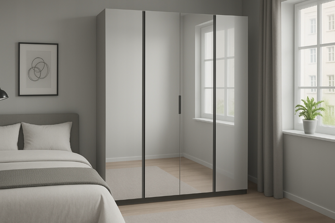 Szafa ARKA 200 cm czarna drzwi uchylne lustro loft nowoczesna