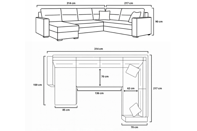Narożnik LARS U welur do salonu duży rozkładany funkcja spania rogówka