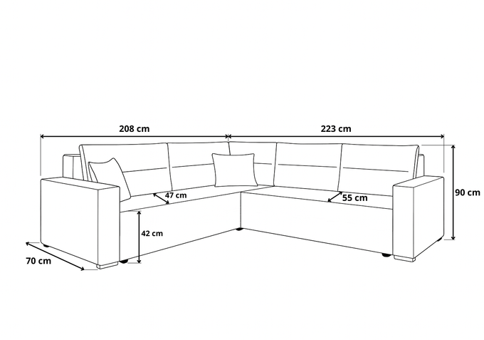 Narożnik LUNO do salonu rozkładany rogówka funkcja spania pojemnik