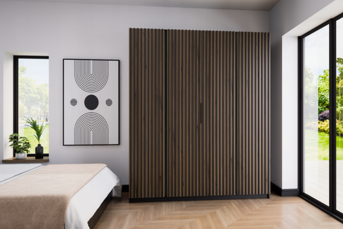 Szafa ARKA 200 cm czarna z lamelami drzwi uchylne loft nowoczesna