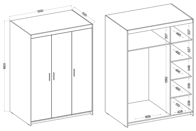 Szafa LIVIO 3-drzwiowa z półkami dąb olejowany garderoba
