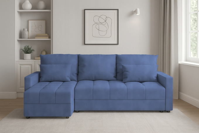 Narożnik DOMINO L pojemnik na pościel rogówka rozkładany z funkcją spania