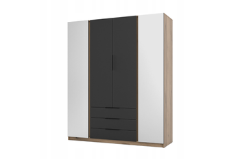 Szafa ARKA 4-drzwiowa 2 lustra czarne fronty dąb evoke 3 szuflady 200 cm