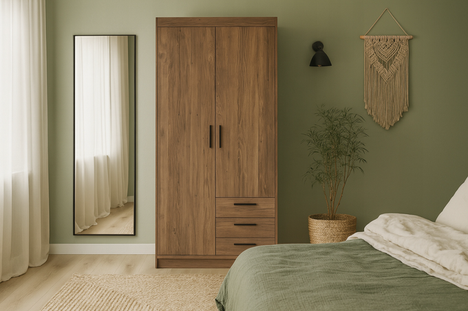 Szafa LIVIO 2-drzwiowa 3 szuflady z półkami dąb lefkas