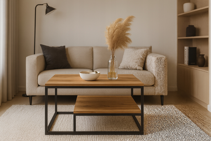 Stolik VENTO kawowy z półką dąb wotan nowoczesny loft 90x60 cm