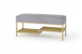 Ławka do przedpokoju 80 cm tapicerowana z półką na buty złoty stalowy stelaż