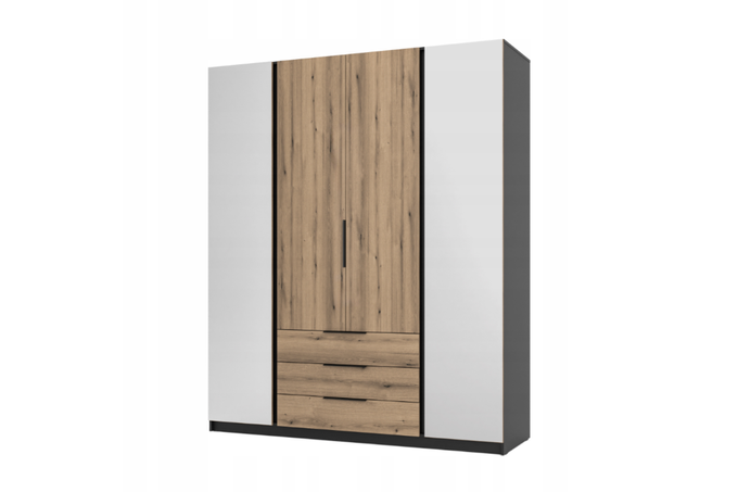 Szafa ARKA 200 cm 4-drzwiowa 3 szuflady 2 lustra dąb evoke loft nowoczesna