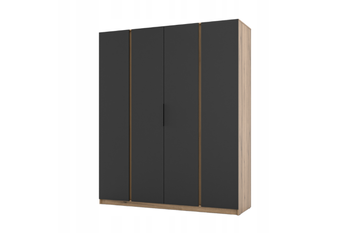 Szafa ARKA 4-drzwiowa czarna mat dąb evoke 200 cm półki drążek