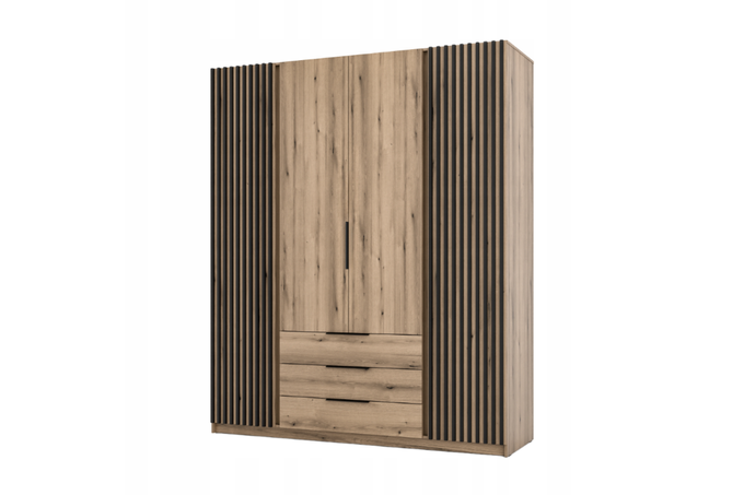 Szafa ARKA 4-drzwiowa lamele 3 szuflady dąb evoke 200 cm