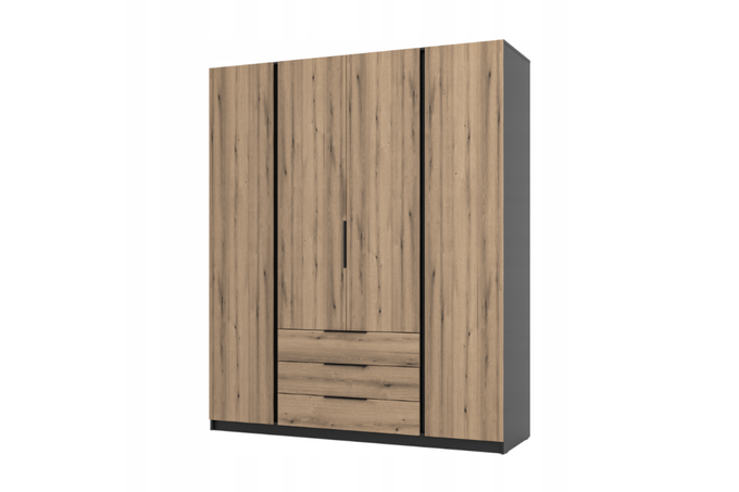Szafa ARKA 4-drzwiowa dąb evoke 3 szuflady 200 cm półki drążek