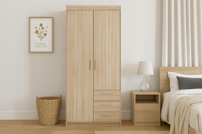 Szafa LIVIO 2-drzwiowa 3 szuflady z półkami dąb sonomagarderoba
