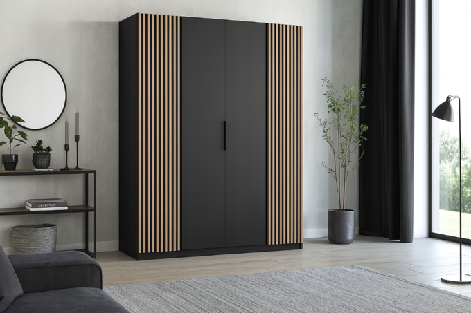 Szafa ARKA 200 cm czarna z lamelami drzwi uchylne loft nowoczesna