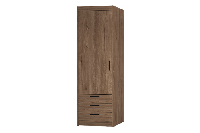 Szafa LIVIO dąb lefkas 1-drzwiowa z półkami i szufladami drążek garderoba