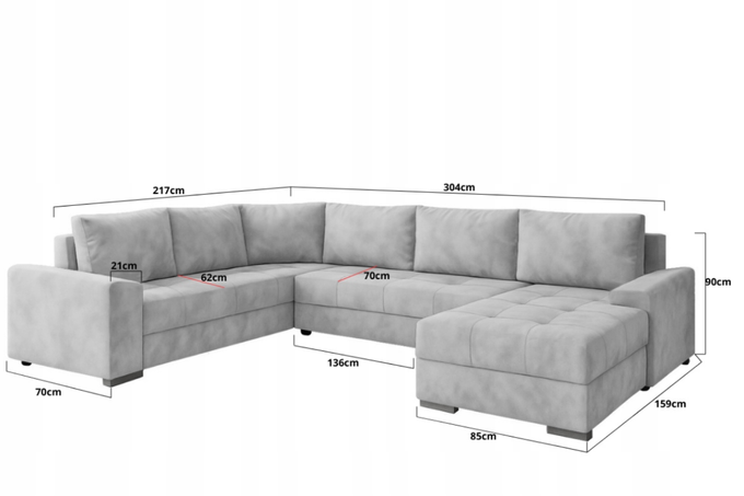 Narożnik HUGO z funkcją spania rozkładany rogówka duży welur