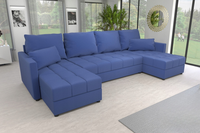 Narożnik DOMINO U do salonu rozkładany z funkcją spania pojemnik rogówka