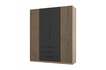 Szafa ARKA 4-drzwiowa lamele czarne fronty 3 szuflady dąb evoke 200 cm