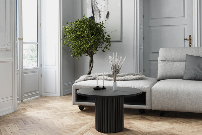 Stolik kawowy Lunar okrągły 67 cm czarny ryflowana podstawa