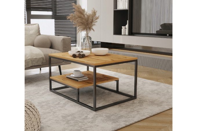 Stolik VENTO kawowy z półką dąb wotan nowoczesny loft 90x60 cm