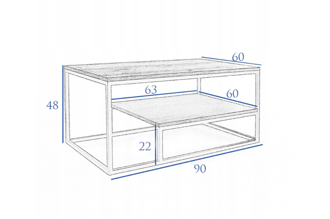 Stolik VENTO kawowy z półką czarny nowoczesny loft 90x60 cm