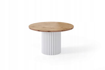 Stolik kawowy Lunar okrągły 67 cm dąb wotan blat biała ryflowana podstawa