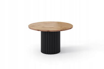 Stolik kawowy Lunar okrągły 67 cm dąb wotan blat czarna ryflowana podstawa