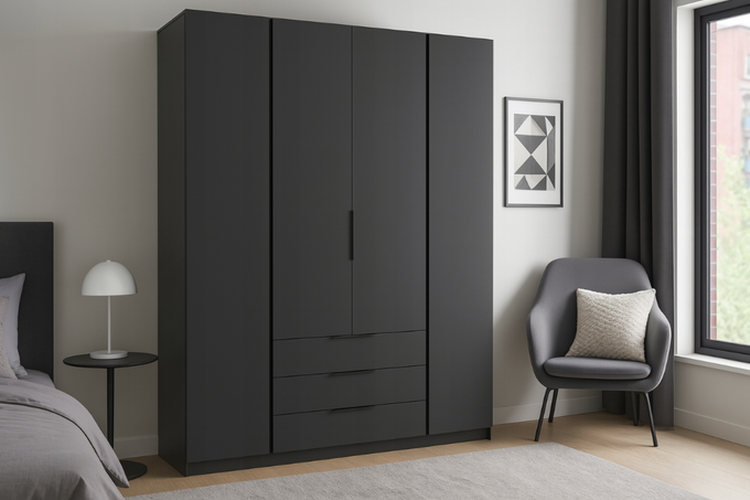 Szafa ARKA 200 cm czarna 3 szuflady drzwi uchylne loft nowoczesna