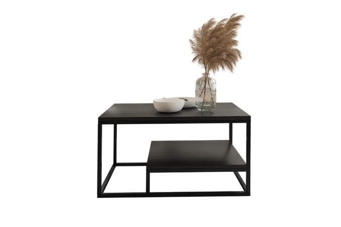 Stolik VENTO kawowy z półką czarny nowoczesny loft 90x60 cm