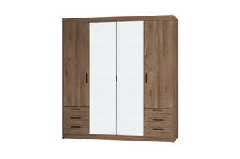 Szafa LIVIO 4 drzwiowa dąb lefkas z lustrem i szufladami garderoba