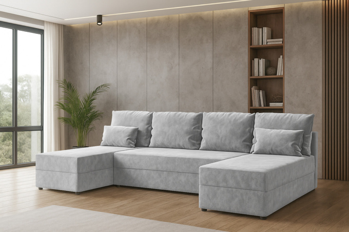 Narożnik DOMINO U FIT GŁADKI z funkcją spania, rogówka do salonu szary