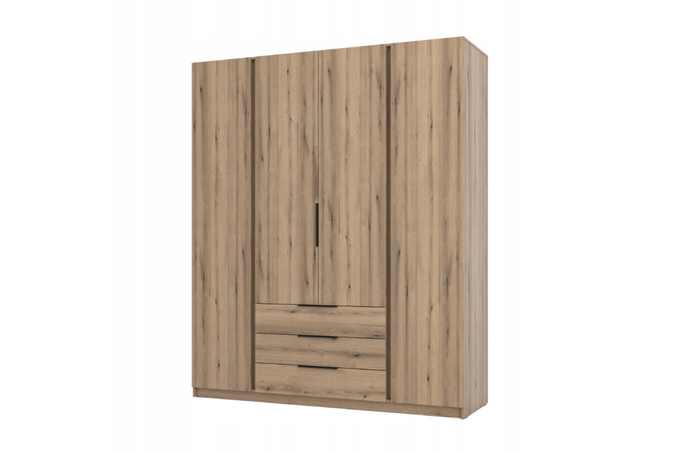 Szafa ARKA 4-drzwiowa 3 szuflady dąb evoke 200 cm półki drążek