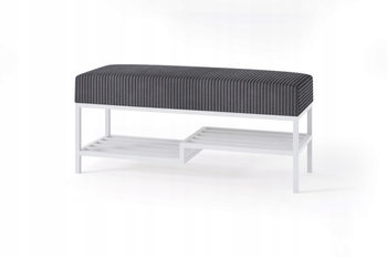 Ławka do przedpokoju 80 cm tapicerowana z półką na buty biały stalowy stelaż