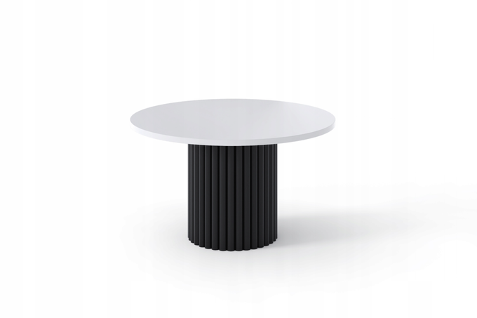 Stolik kawowy Lunar okrągły 67 cm biały blat czarna ryflowana podstawa