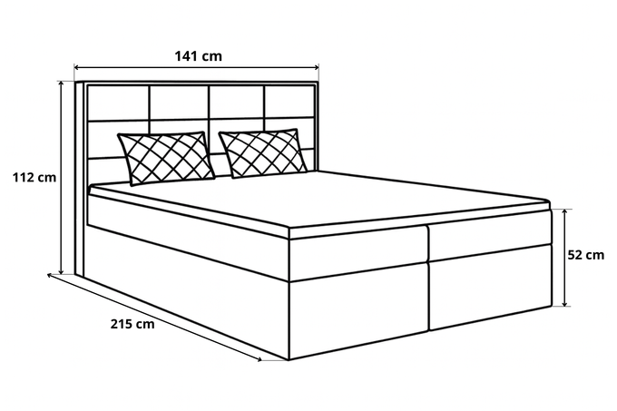 Łóżko KEJA kontynentalne 140x200 do sypialni pojemnik dwa materace