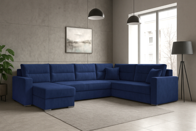 Narożnik LARS U welur do salonu duży rozkładany funkcja spania rogówka