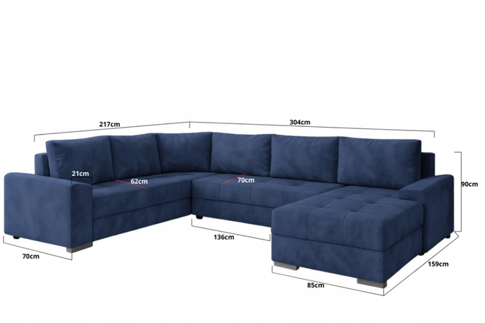 Narożnik HUGO z funkcją spania rozkładany rogówka duży welur