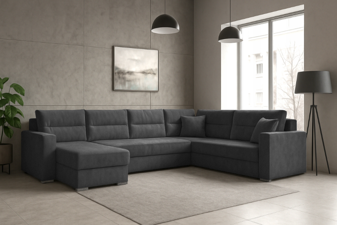 Narożnik LARS U welur do salonu duży rozkładany funkcja spania rogówka