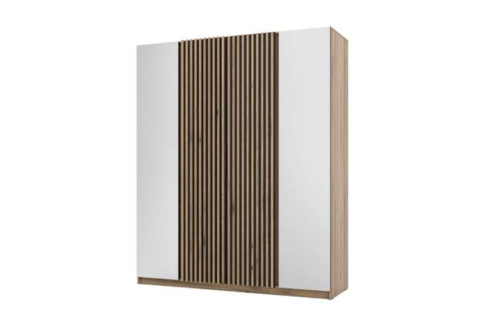 Szafa ARKA 4-drzwiowa 2 lustra lamele dąb evoke 200 cm półki drążek