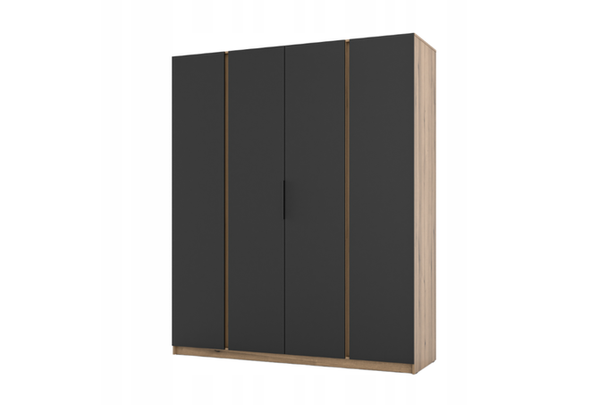 Szafa ARKA 4-drzwiowa czarna mat dąb evoke 200 cm półki drążek