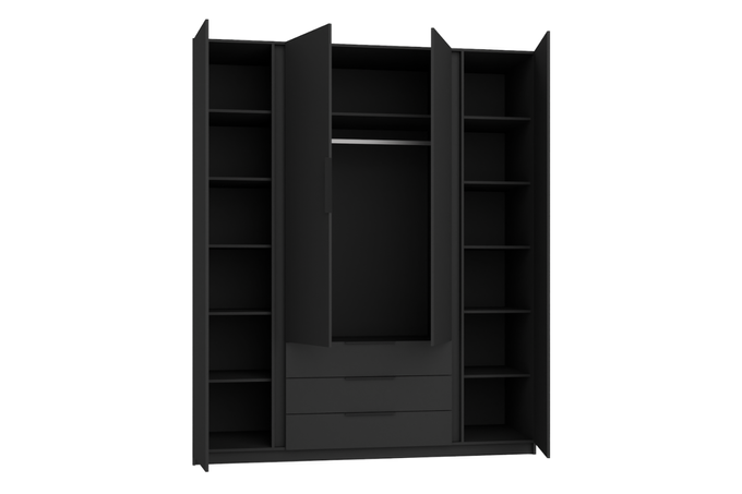 Szafa ARKA 200 cm czarna z lamelami lustro 3 szuflady drzwi uchylne loft nowoczesna