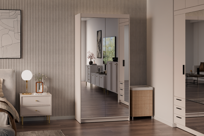 Szafa LIVIO 2-drzwiowa z półkami lustro beż piaskowy garderoba