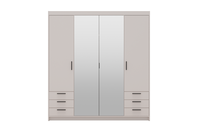 Szafa LIVIO 4-drzwiowa z półkami szuflady lustro beż piaskowy garderoba