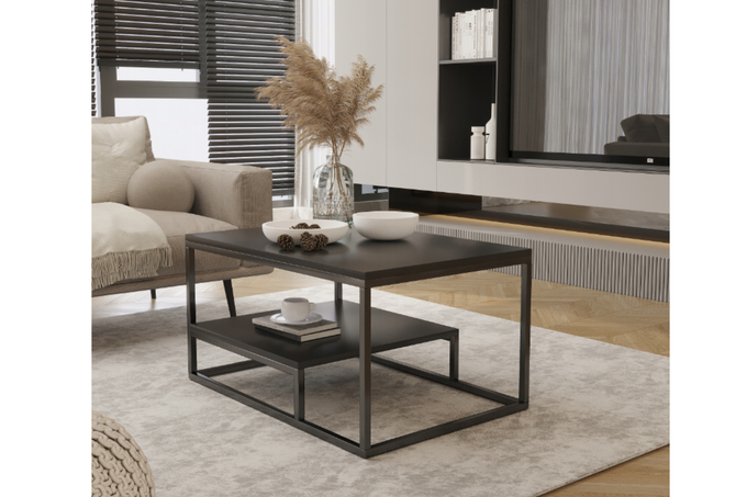 Stolik VENTO kawowy z półką czarny nowoczesny loft 90x60 cm