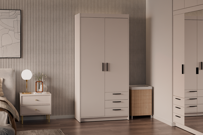 Szafa LIVIO 2-drzwiowa z półkami szuflady beż piaskowy garderoba